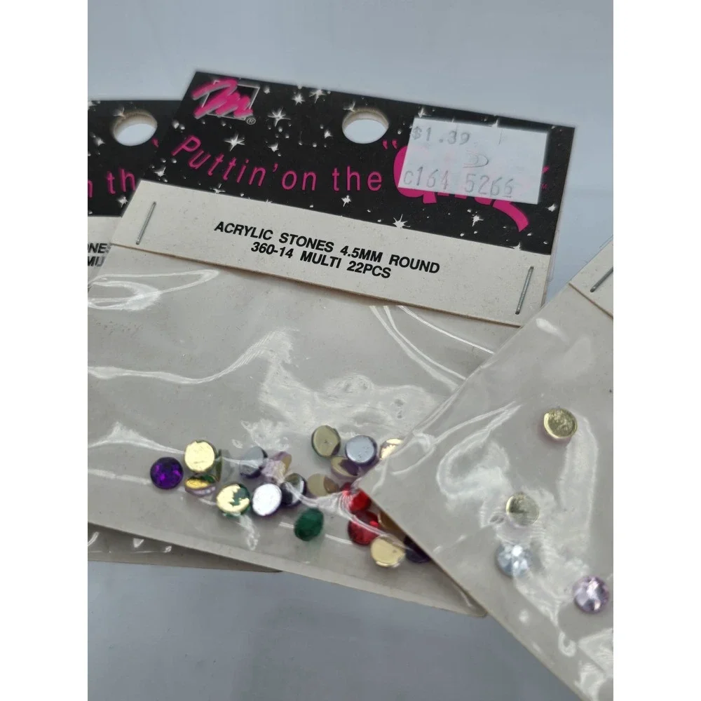 7 Lot - Vtg Puttin' On‎ The Glitz Rhinestones Acrylic Stones - 4.5mm - Rainbow